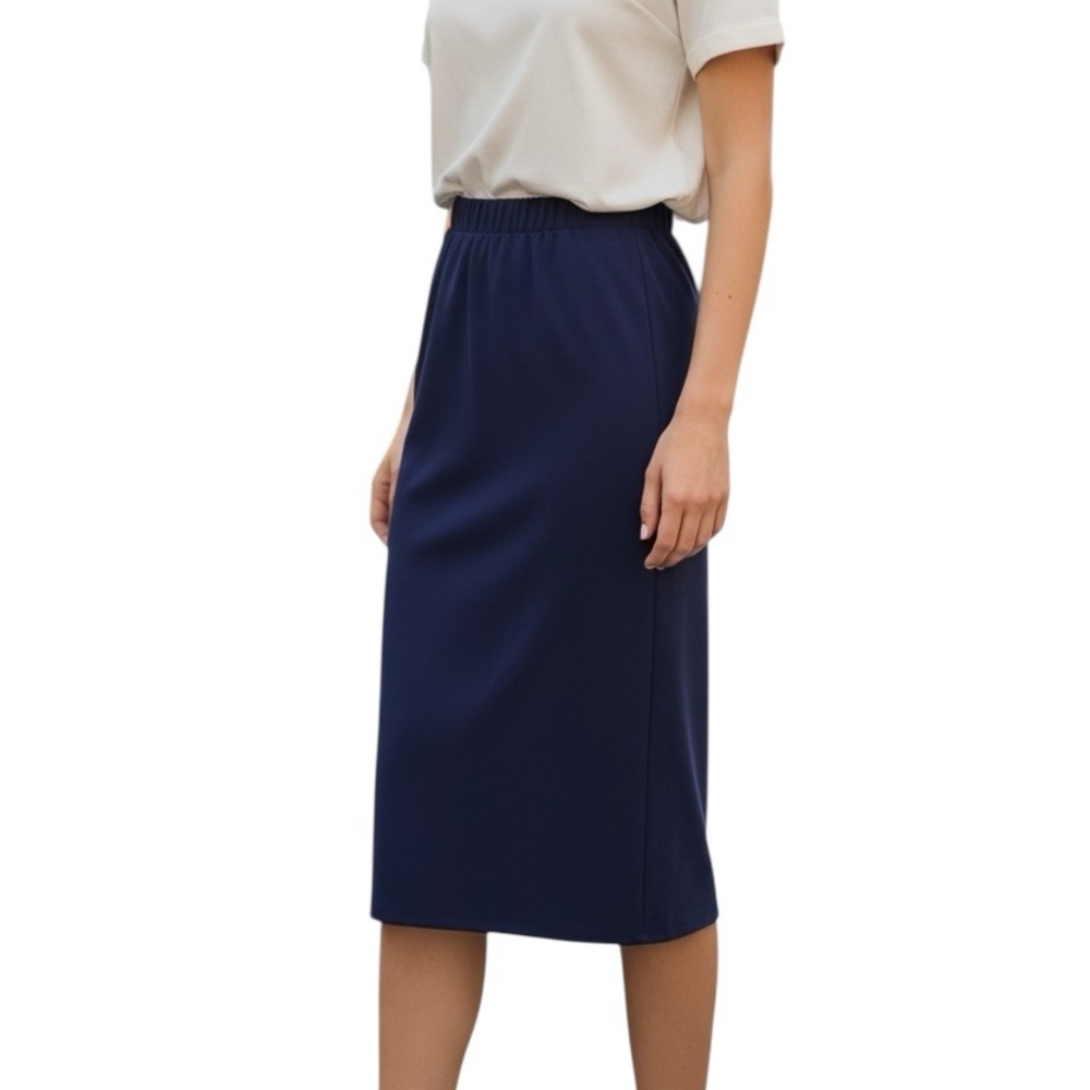 MOD LAND Elegant Navy Blue Pencil Skirt for Women Modest classic Size Medium